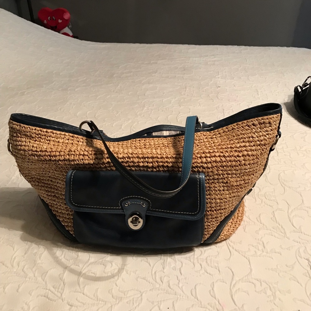 Coach Straw Bag Navy